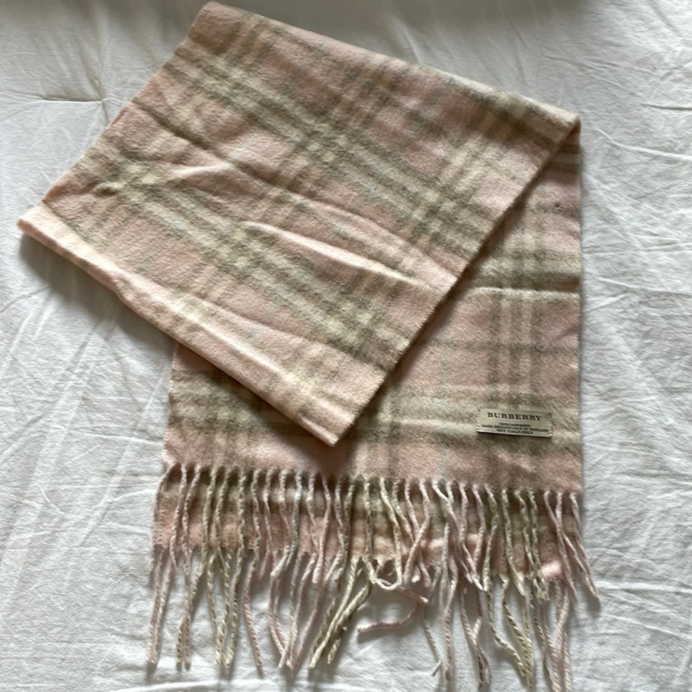 Burberry Pink Plaid 100% Cashmere Scarf